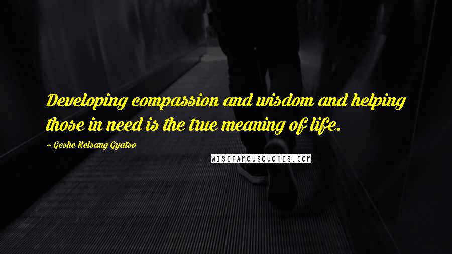 Geshe Kelsang Gyatso Quotes: Developing compassion and wisdom and helping those in need is the true meaning of life.