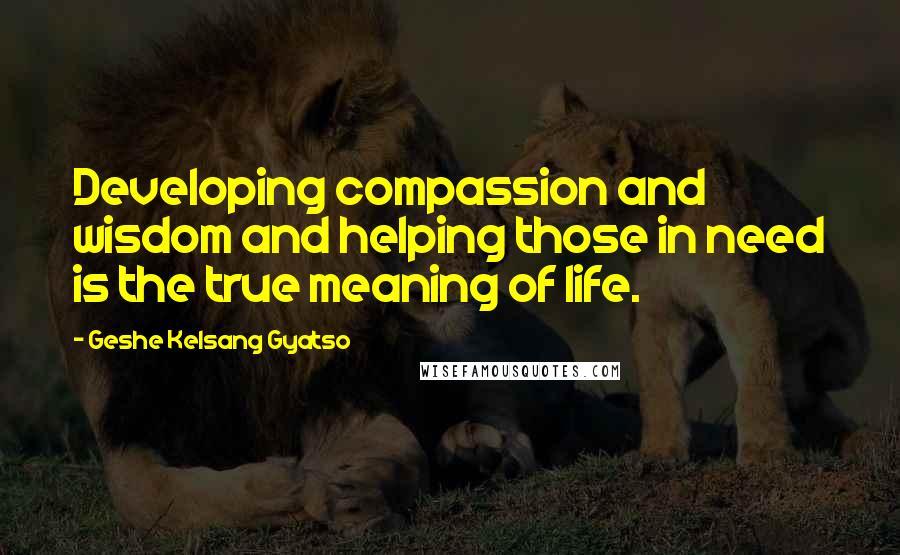 Geshe Kelsang Gyatso Quotes: Developing compassion and wisdom and helping those in need is the true meaning of life.