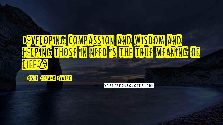 Geshe Kelsang Gyatso Quotes: Developing compassion and wisdom and helping those in need is the true meaning of life.