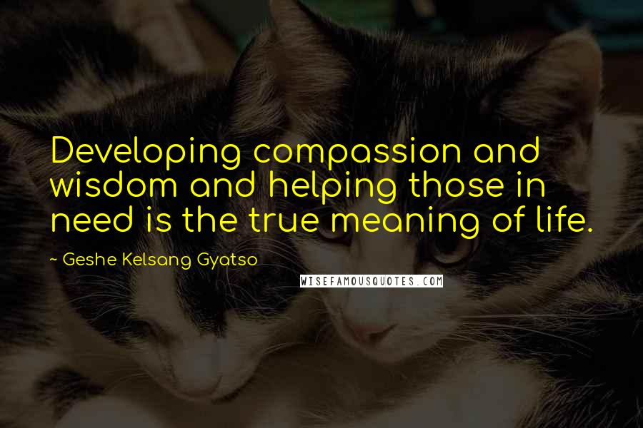 Geshe Kelsang Gyatso Quotes: Developing compassion and wisdom and helping those in need is the true meaning of life.