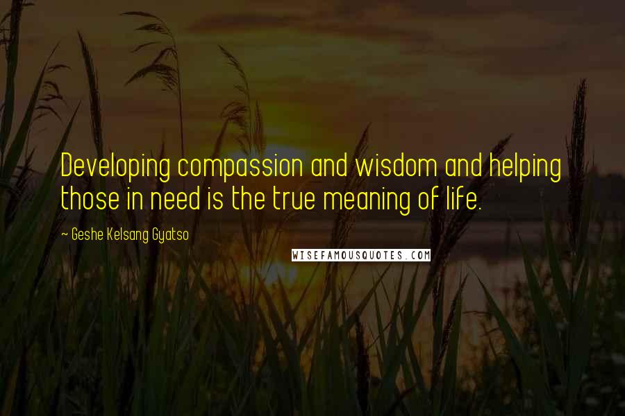 Geshe Kelsang Gyatso Quotes: Developing compassion and wisdom and helping those in need is the true meaning of life.