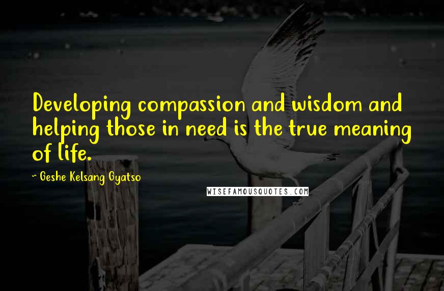 Geshe Kelsang Gyatso Quotes: Developing compassion and wisdom and helping those in need is the true meaning of life.