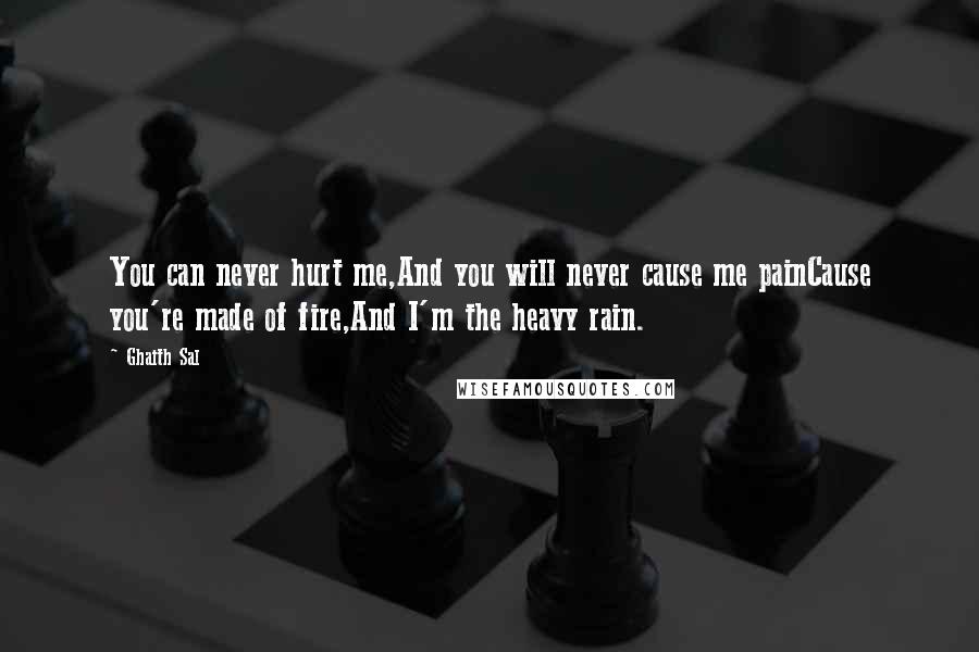 Ghaith Sal Quotes: You can never hurt me,And you will never cause me painCause you're made of fire,And I'm the heavy rain.