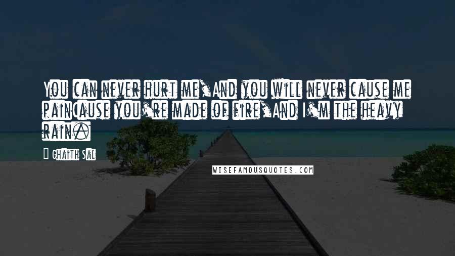 Ghaith Sal Quotes: You can never hurt me,And you will never cause me painCause you're made of fire,And I'm the heavy rain.