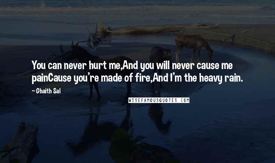 Ghaith Sal Quotes: You can never hurt me,And you will never cause me painCause you're made of fire,And I'm the heavy rain.