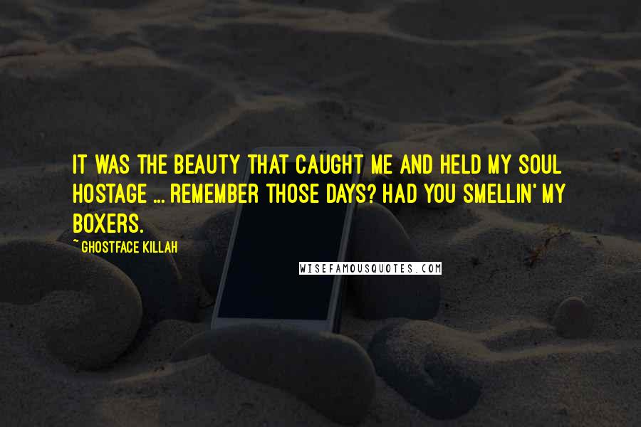Ghostface Killah Quotes: It was the beauty that caught me and held my soul hostage ... Remember those days? Had you smellin' my boxers.