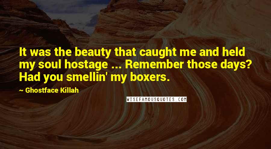 Ghostface Killah Quotes: It was the beauty that caught me and held my soul hostage ... Remember those days? Had you smellin' my boxers.