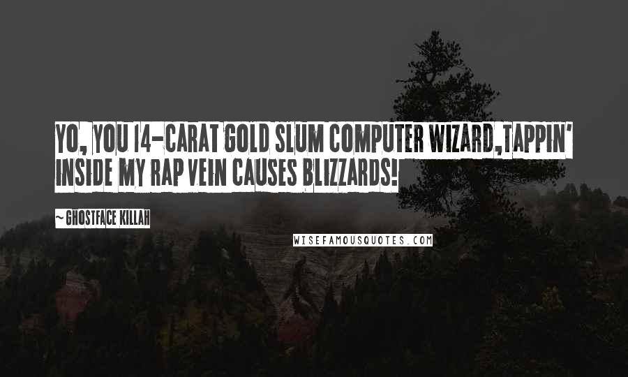 Ghostface Killah Quotes: Yo, you 14-carat gold slum computer wizard,Tappin' inside my rap vein causes blizzards!