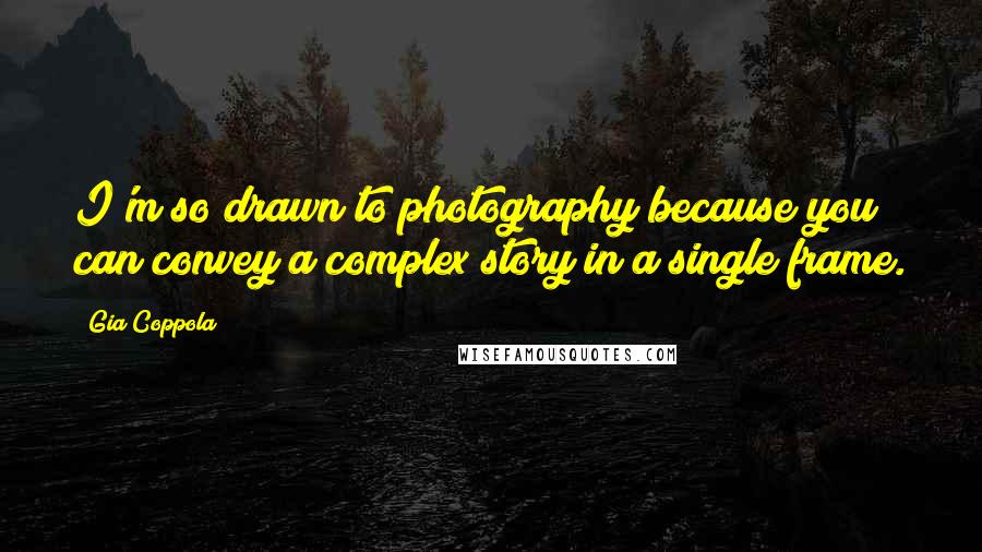 Gia Coppola Quotes: I'm so drawn to photography because you can convey a complex story in a single frame.