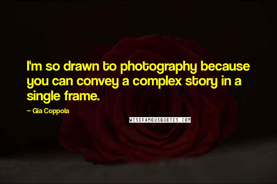 Gia Coppola Quotes: I'm so drawn to photography because you can convey a complex story in a single frame.