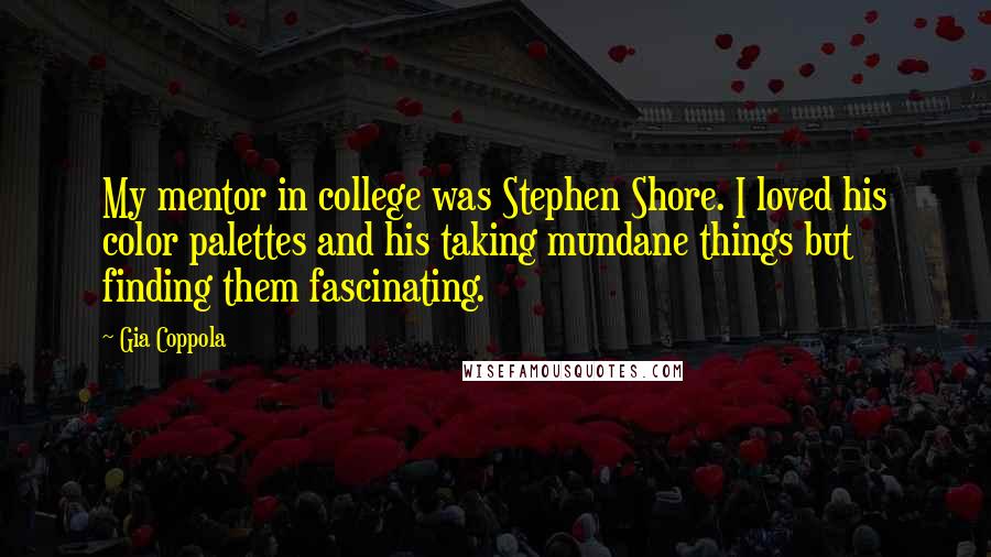 Gia Coppola Quotes: My mentor in college was Stephen Shore. I loved his color palettes and his taking mundane things but finding them fascinating.