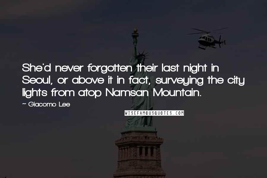 Giacomo Lee Quotes: She'd never forgotten their last night in Seoul, or above it in fact, surveying the city lights from atop Namsan Mountain.