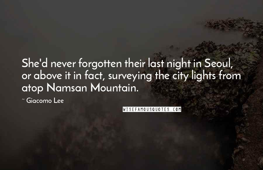 Giacomo Lee Quotes: She'd never forgotten their last night in Seoul, or above it in fact, surveying the city lights from atop Namsan Mountain.