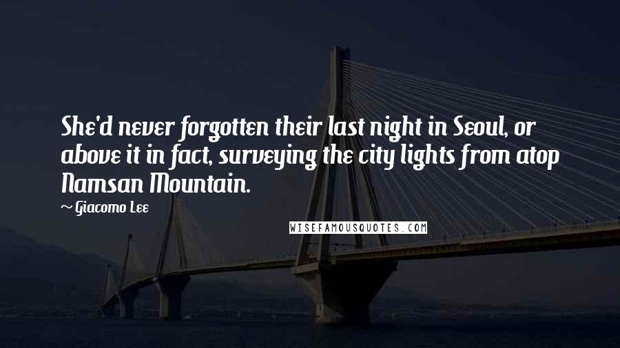 Giacomo Lee Quotes: She'd never forgotten their last night in Seoul, or above it in fact, surveying the city lights from atop Namsan Mountain.
