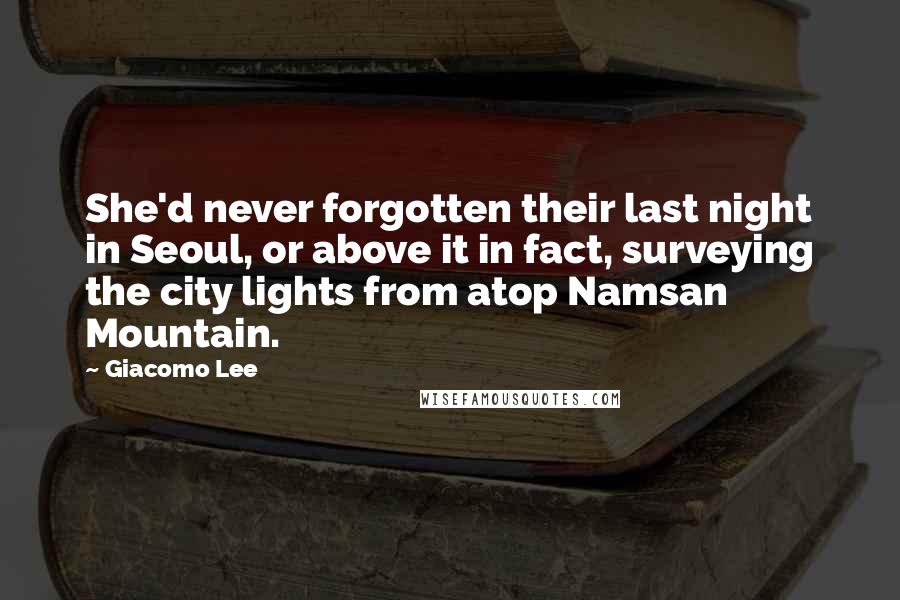 Giacomo Lee Quotes: She'd never forgotten their last night in Seoul, or above it in fact, surveying the city lights from atop Namsan Mountain.