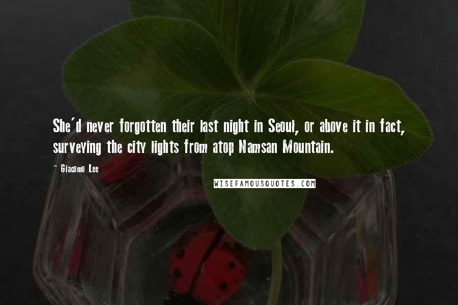 Giacomo Lee Quotes: She'd never forgotten their last night in Seoul, or above it in fact, surveying the city lights from atop Namsan Mountain.