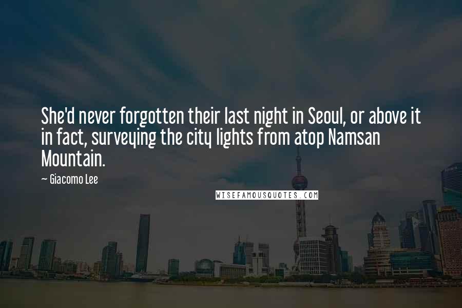 Giacomo Lee Quotes: She'd never forgotten their last night in Seoul, or above it in fact, surveying the city lights from atop Namsan Mountain.