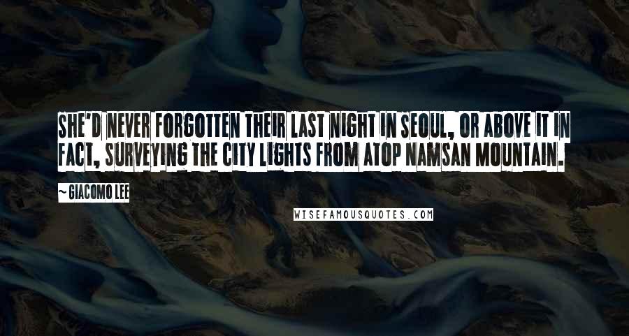Giacomo Lee Quotes: She'd never forgotten their last night in Seoul, or above it in fact, surveying the city lights from atop Namsan Mountain.