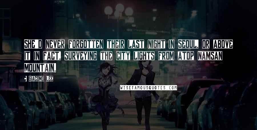Giacomo Lee Quotes: She'd never forgotten their last night in Seoul, or above it in fact, surveying the city lights from atop Namsan Mountain.