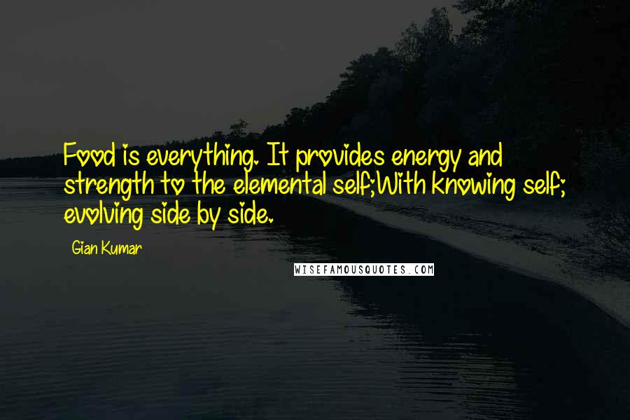 Gian Kumar Quotes: Food is everything. It provides energy and strength to the elemental self;With knowing self; evolving side by side.
