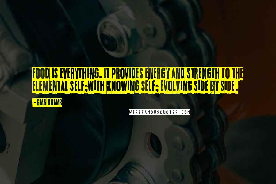 Gian Kumar Quotes: Food is everything. It provides energy and strength to the elemental self;With knowing self; evolving side by side.