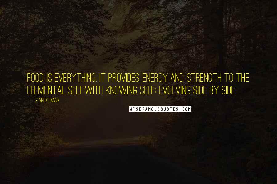 Gian Kumar Quotes: Food is everything. It provides energy and strength to the elemental self;With knowing self; evolving side by side.