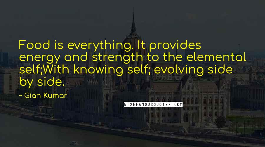 Gian Kumar Quotes: Food is everything. It provides energy and strength to the elemental self;With knowing self; evolving side by side.