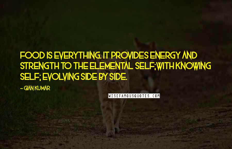 Gian Kumar Quotes: Food is everything. It provides energy and strength to the elemental self;With knowing self; evolving side by side.