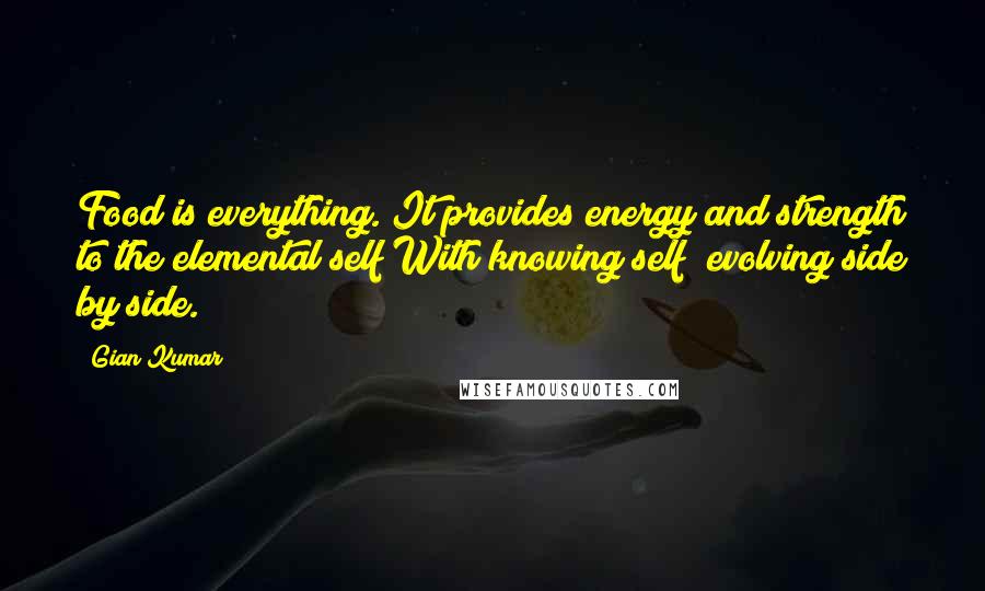 Gian Kumar Quotes: Food is everything. It provides energy and strength to the elemental self;With knowing self; evolving side by side.