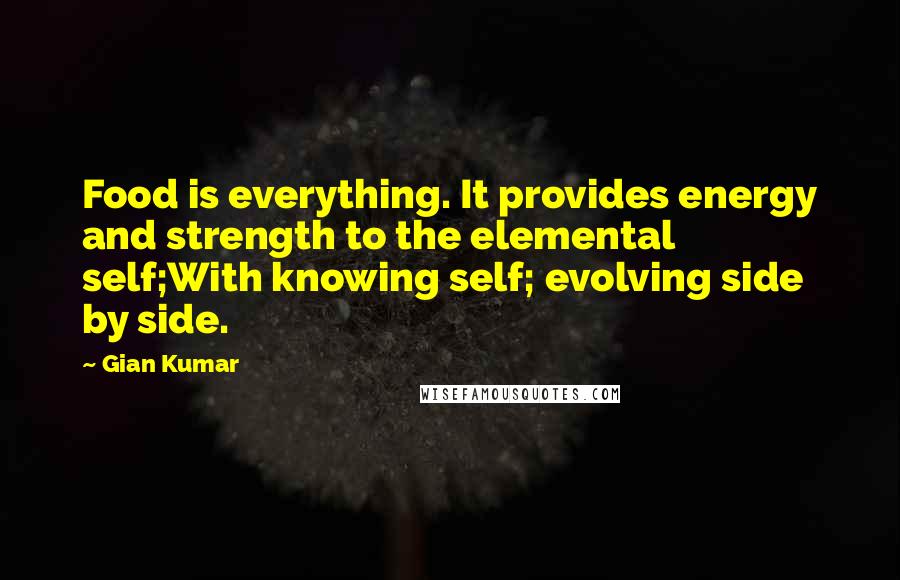 Gian Kumar Quotes: Food is everything. It provides energy and strength to the elemental self;With knowing self; evolving side by side.