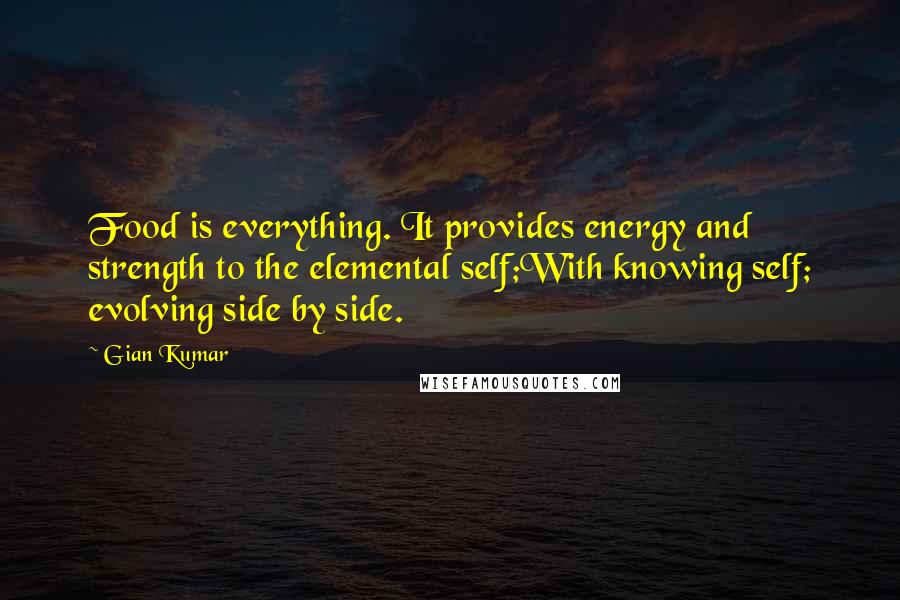 Gian Kumar Quotes: Food is everything. It provides energy and strength to the elemental self;With knowing self; evolving side by side.