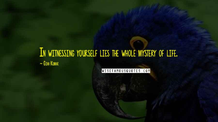 Gian Kumar Quotes: In witnessing yourself lies the whole mystery of life.