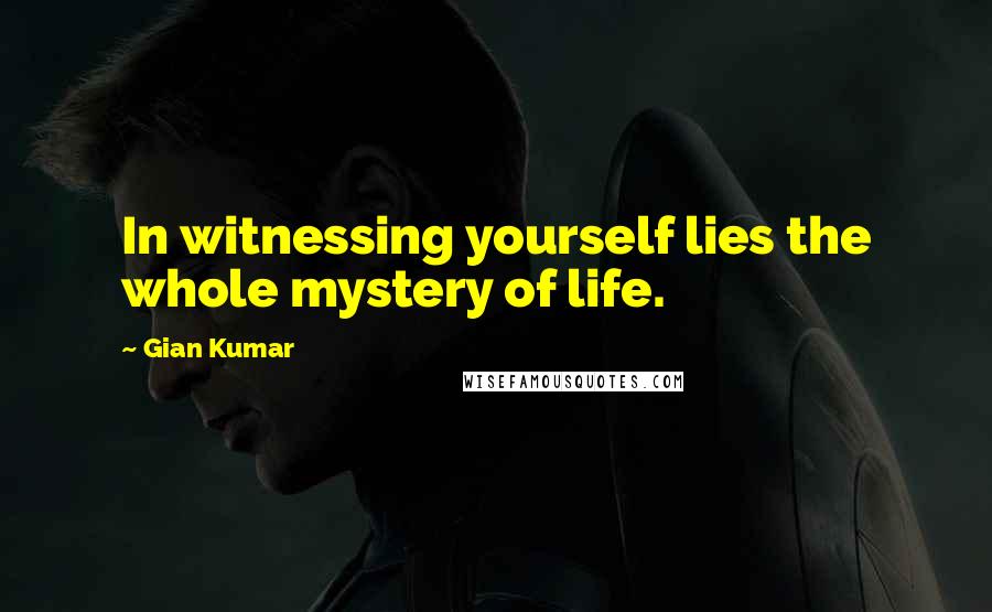 Gian Kumar Quotes: In witnessing yourself lies the whole mystery of life.