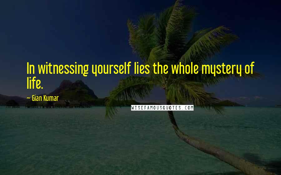 Gian Kumar Quotes: In witnessing yourself lies the whole mystery of life.