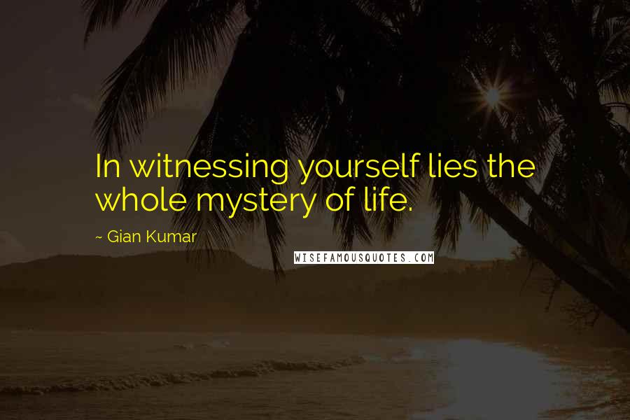 Gian Kumar Quotes: In witnessing yourself lies the whole mystery of life.