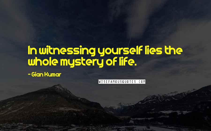 Gian Kumar Quotes: In witnessing yourself lies the whole mystery of life.