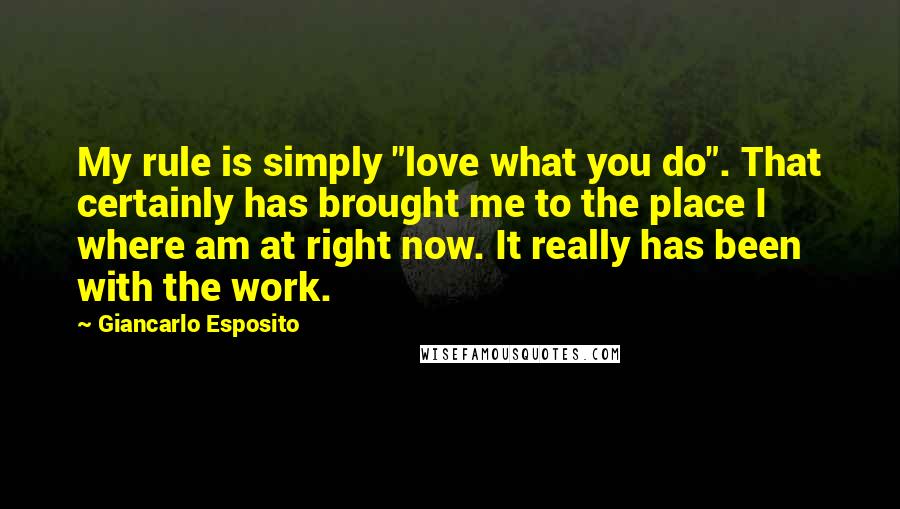 Giancarlo Esposito Quotes: My rule is simply "love what you do". That certainly has brought me to the place I where am at right now. It really has been with the work.