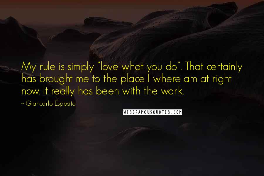 Giancarlo Esposito Quotes: My rule is simply "love what you do". That certainly has brought me to the place I where am at right now. It really has been with the work.