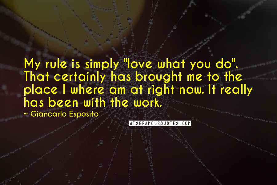 Giancarlo Esposito Quotes: My rule is simply "love what you do". That certainly has brought me to the place I where am at right now. It really has been with the work.