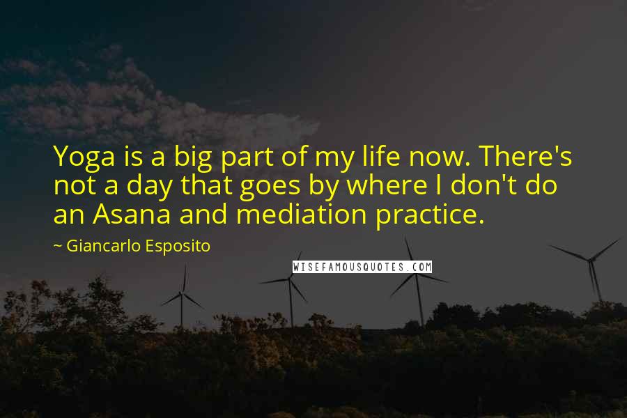 Giancarlo Esposito Quotes: Yoga is a big part of my life now. There's not a day that goes by where I don't do an Asana and mediation practice.