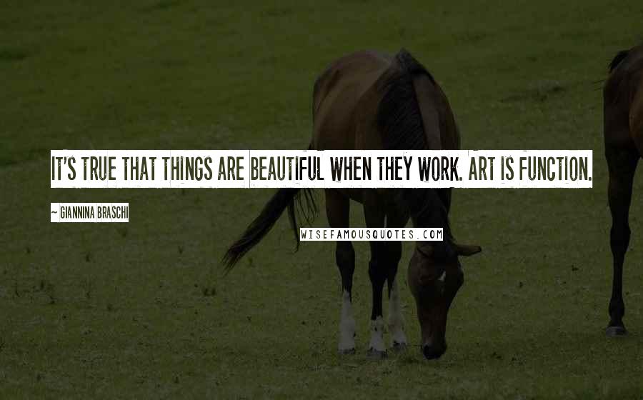 Giannina Braschi Quotes: It's true that things are beautiful when they work. Art is function.