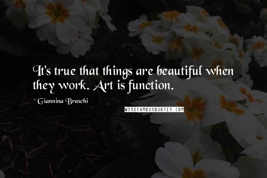 Giannina Braschi Quotes: It's true that things are beautiful when they work. Art is function.