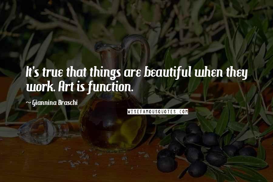 Giannina Braschi Quotes: It's true that things are beautiful when they work. Art is function.