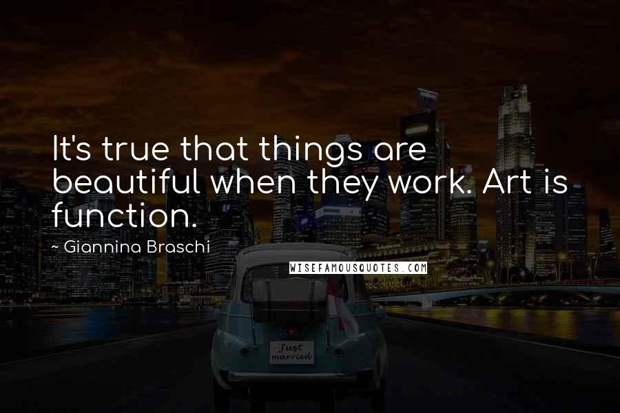 Giannina Braschi Quotes: It's true that things are beautiful when they work. Art is function.