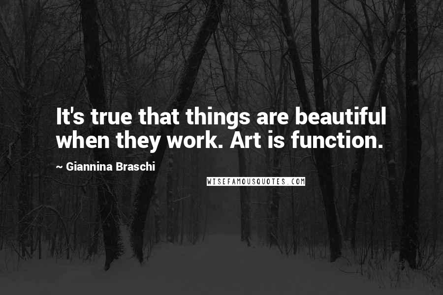 Giannina Braschi Quotes: It's true that things are beautiful when they work. Art is function.