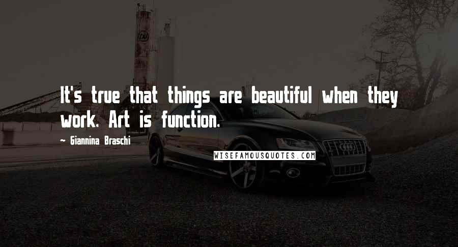 Giannina Braschi Quotes: It's true that things are beautiful when they work. Art is function.