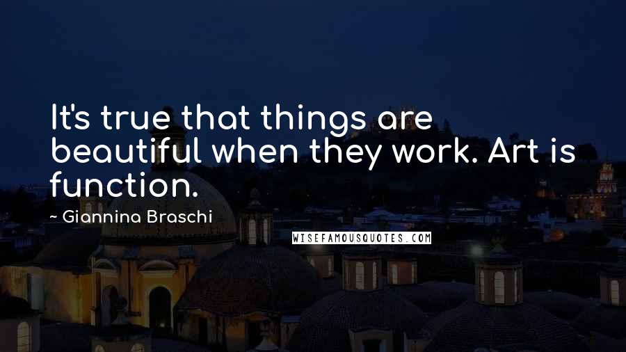 Giannina Braschi Quotes: It's true that things are beautiful when they work. Art is function.