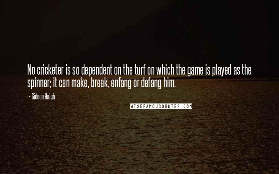 Gideon Haigh Quotes: No cricketer is so dependent on the turf on which the game is played as the spinner; it can make, break, enfang or defang him.