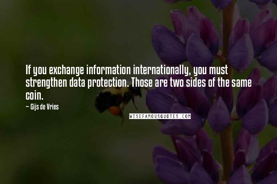 Gijs De Vries Quotes: If you exchange information internationally, you must strengthen data protection. Those are two sides of the same coin.