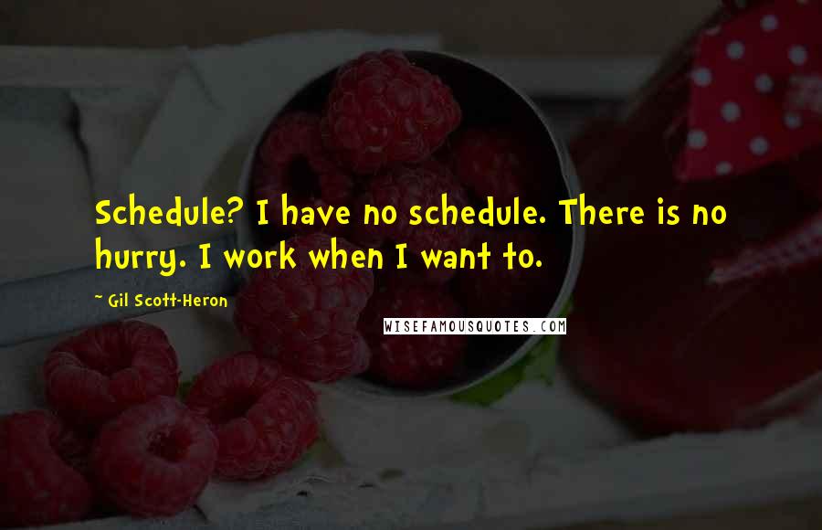 Gil Scott-Heron Quotes: Schedule? I have no schedule. There is no hurry. I work when I want to.